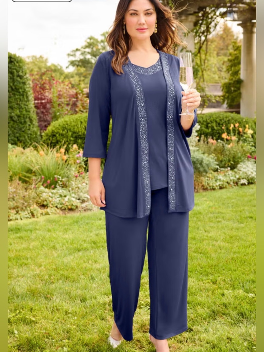 Catherines Navy Blue Three-Piece Embellished Pantsuit